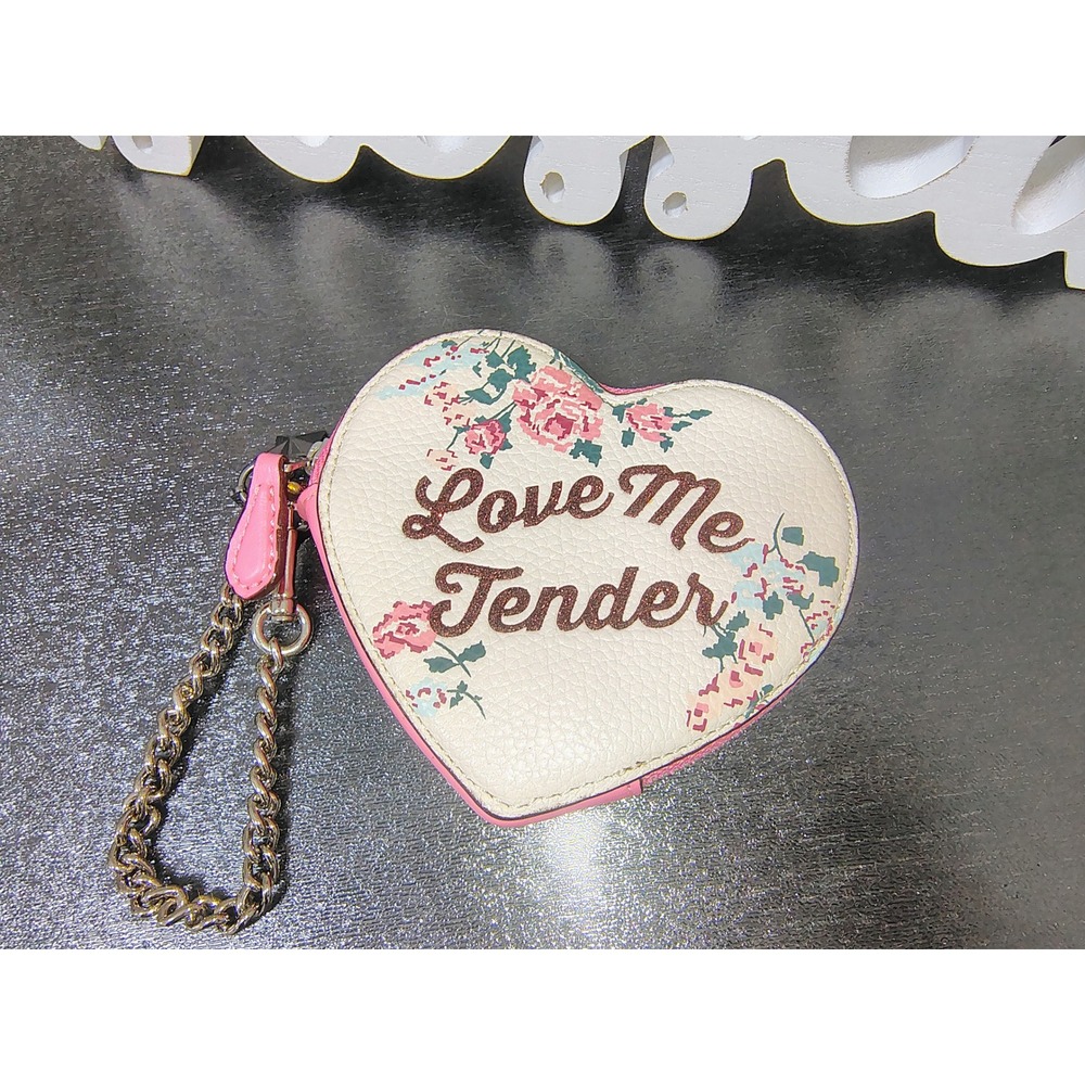 Coach Elvis Presley Love Me Tender Heart Coin Purse Leather Floral Rare 2016 - Picture 2 of 12